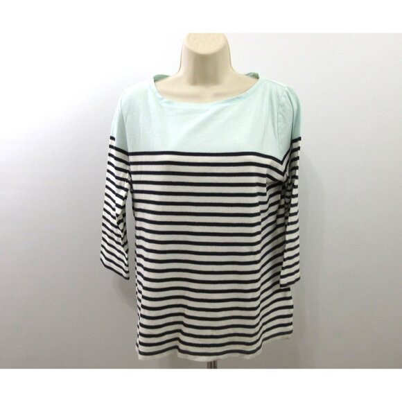 Talbots Boatneck 3/4 Sleeve Tee Size Large Black Breton Stripe Cotton Pullover - Picture 1 of 6